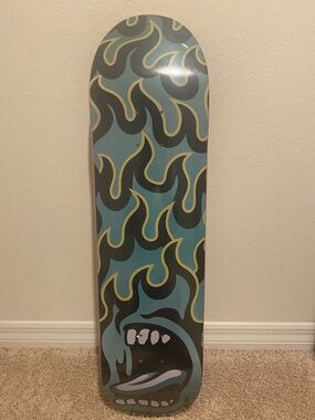 Santa Cruz Skateboards Teal, Black & Yellow Mouth Flame Deck